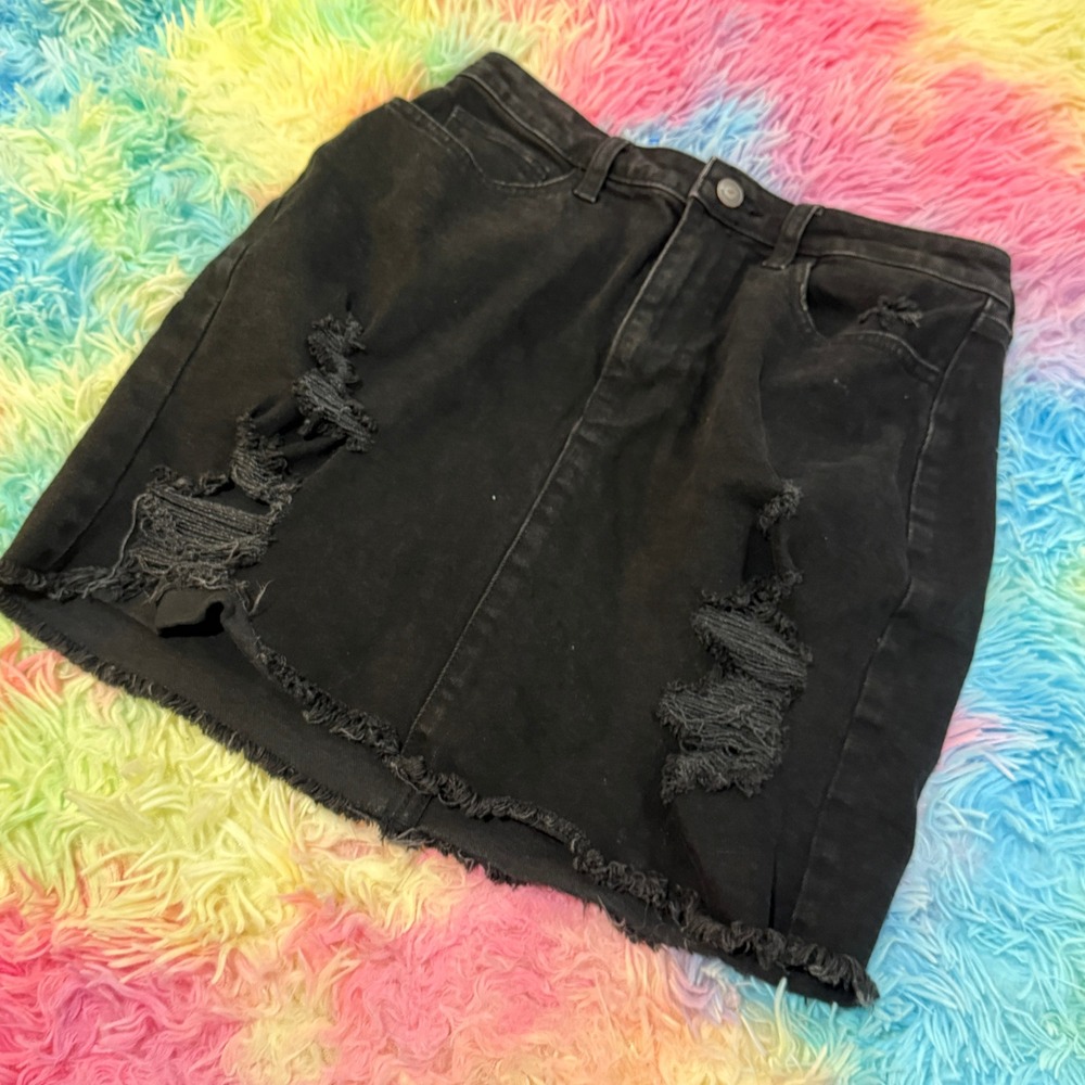Hollister Denim Skirt Womens 28 Black Distressed Curvy Ultra High Rise